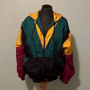 Vintage Sears Activewear Unisex Multi Colorblock Windbreaker Hooded Jacket